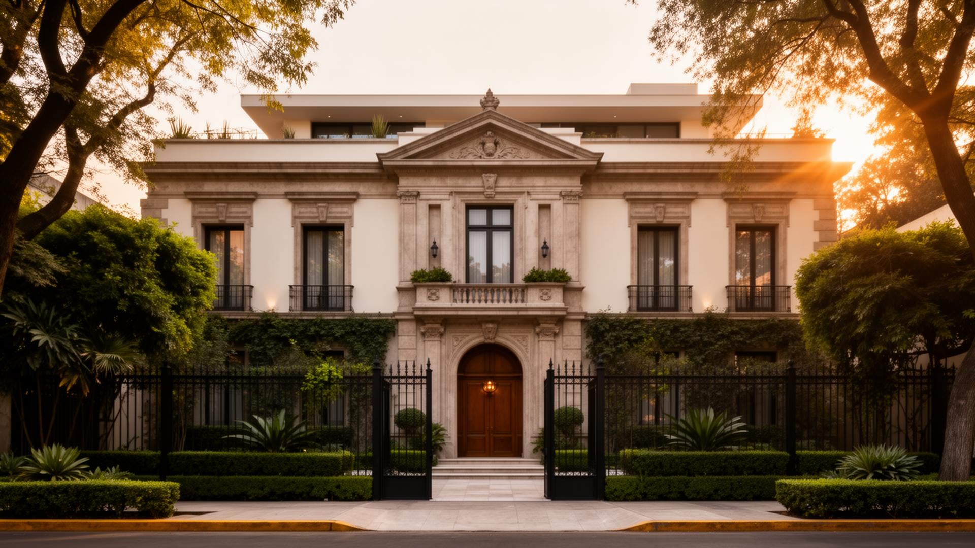 Residencia patrimonial en Ciudad de México al atardecer